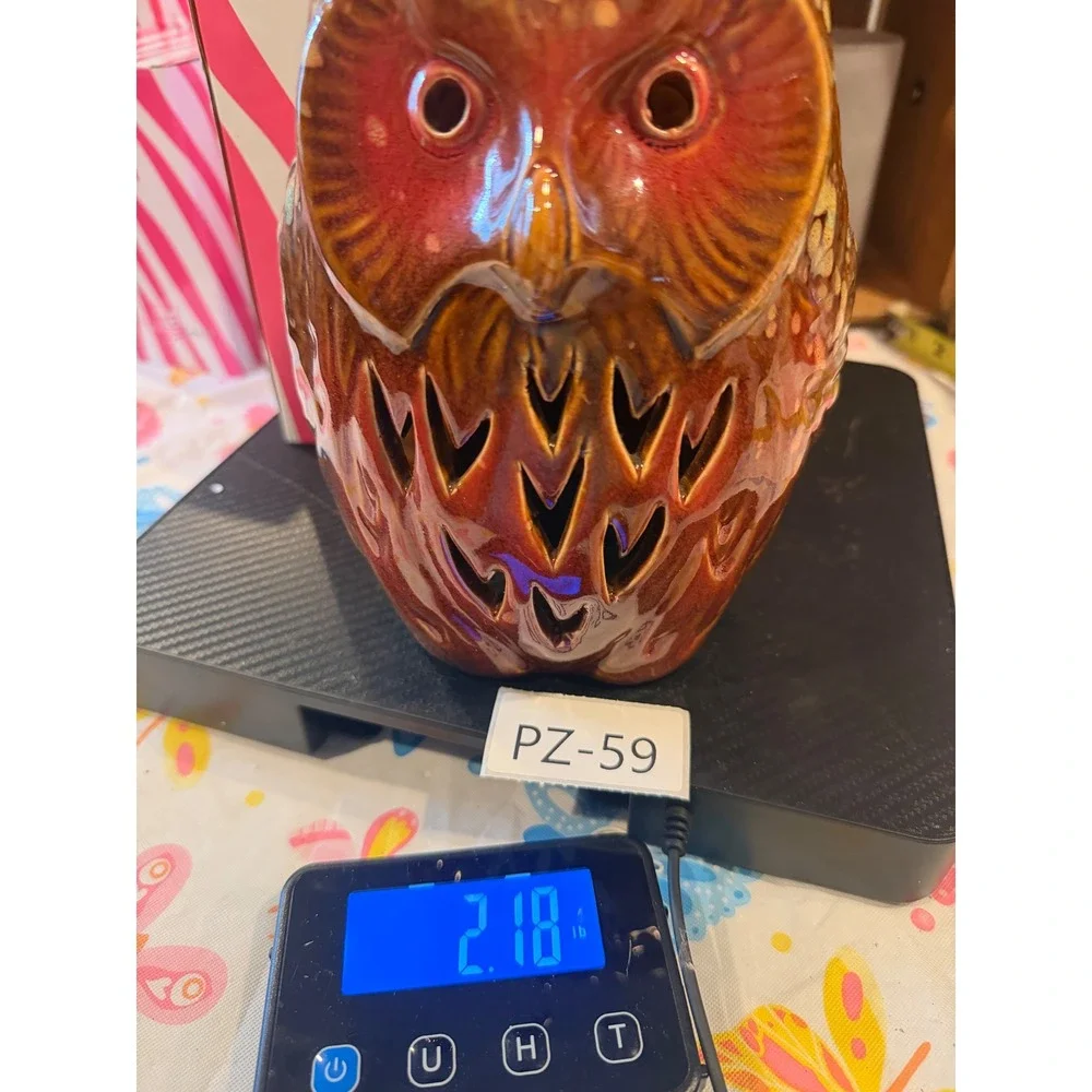 Pink Zebra Owl Simmering Shades Ceramic Drip Glaze Brown Amber Heart Cutouts